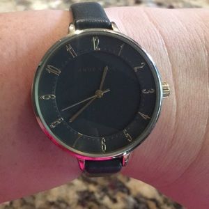 Anne Klein modern minimal grey leather watch